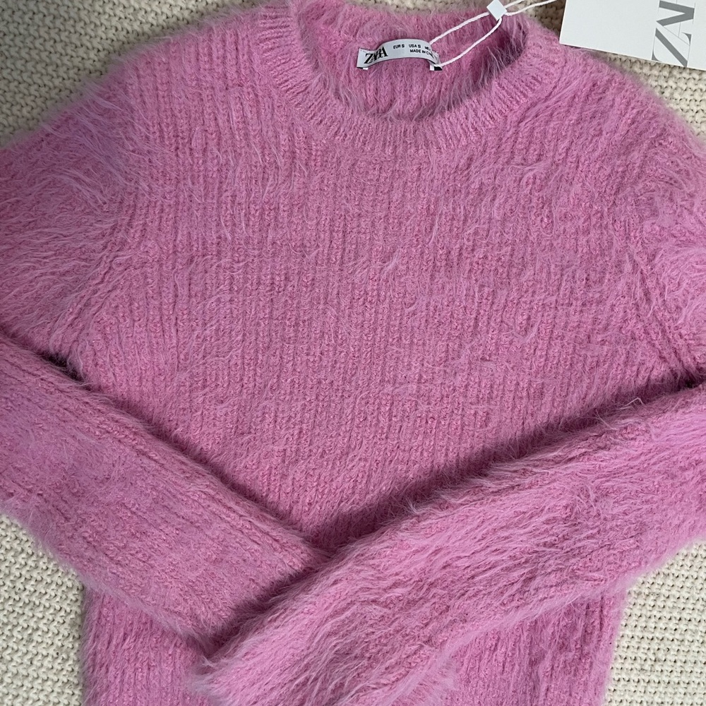 NWT Zara Fuzzy Pink Sweater